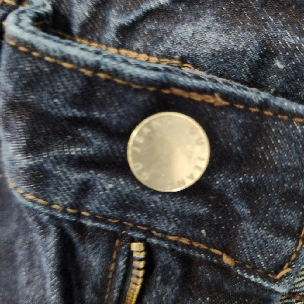 GU Jeans Women's LARGE Barrel Wide Leg Flare Dark Wash Wide Leg Baggy Raw Denim - Picture 6 of 12